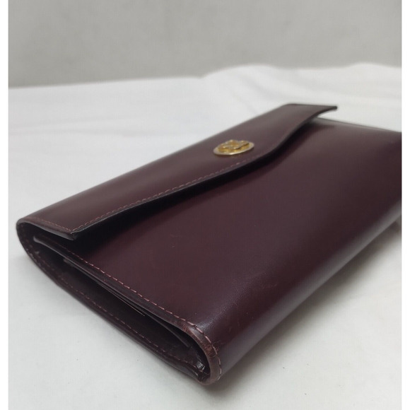 Bosca Maroon Leather Kisslock Pocket Credit Cards Trifold Long Wallet - Vintage - Picture 7 of 14